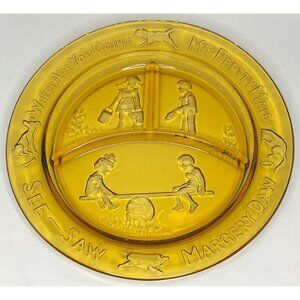 Vintage A Tiara Exclusive Amber Glass Nursery Rhymes Divided Child Plate